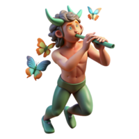 wonderful abstract A satyr playing a flute in a sun drenched forest glade, butterflies fluttering around him, impressionist style 4K png
