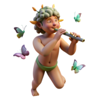 serene artistic A satyr playing a flute in a sun drenched forest glade, butterflies fluttering around him, impressionist style high quality png