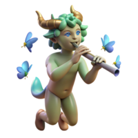 beautiful modern A satyr playing a flute in a sun drenched forest glade, butterflies fluttering around him, impressionist style high resolution png