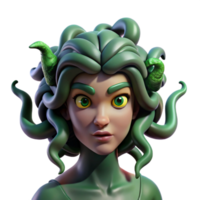 elegant minimalist Medusa, with snakes for hair and eyes of emerald green, turning a warrior to stone, dark and moody lighting, surrealism style high resolution png