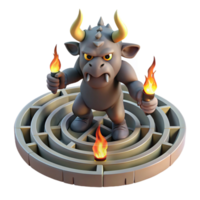 vibrant rustic The Minotaur trapped within the labyrinth, intricate shadows cast by flickering torches, gothic style genuine png