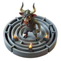 beautiful classic The Minotaur trapped within the labyrinth, intricate shadows cast by flickering torches, gothic style detailed png
