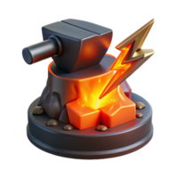 vibrant traditional A cyclops forging a lightning bolt in his volcanic forge, intense orange and red lighting, realistic style genuine png