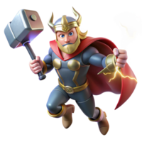 extraordinary classic Thor wielding Mjolnir, lightning crackling around him, dramatic and dynamic lighting, comic book style exclusive png