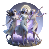 wonderful artistic A group of nymphs dancing in a moonlit clearing, soft and ethereal lighting, pre Raphaelite style high quality png