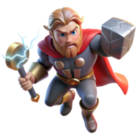 vibrant minimalist Thor wielding Mjolnir, lightning crackling around him, dramatic and dynamic lighting, comic book style original png