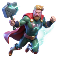 vibrant rustic Thor wielding Mjolnir, lightning crackling around him, dramatic and dynamic lighting, comic book style genuine png
