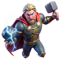 serene classic Thor wielding Mjolnir, lightning crackling around him, dramatic and dynamic lighting, comic book style detailed png