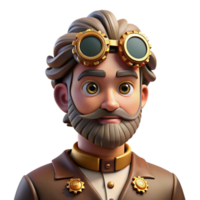 wonderful contemporary A portrait of a steampunk inventor, intricate goggles and gears adorning their face, dimly lit workshop background, Rembrandt lighting original png