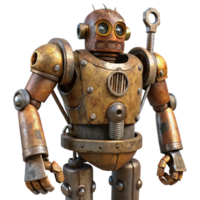 impressive classic A colossal steampunk robot, rusted metal and exposed wires, wielding a massive wrench, dramatic lighting, gritty and realistic style 4K png