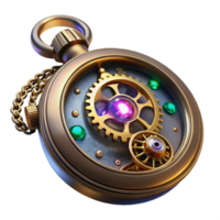 magnificent vintage A close up of a steampunk pocket watch, intricate gears and glowing crystals, highly detailed, macro photography style, soft lighting authentic png