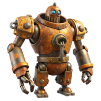 dramatic artistic A colossal steampunk robot, rusted metal and exposed wires, wielding a massive wrench, dramatic lighting, gritty and realistic style original png