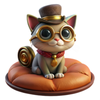 magnificent modern A portrait of a steampunk cat wearing goggles and a tiny top hat, sitting on a velvet cushion, warm, inviting lighting, hyperrealistic style 4K png