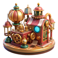 magnificent creative A bustling steampunk marketplace filled with intricate gadgets and automatons, warm, inviting lighting, vibrant colors, Art Nouveau style detailed png
