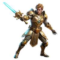 magnificent minimalist A lone steampunk warrior in ornate brass armor, wielding a glowing energy sword, dynamic pose, dramatic backlighting authentic png