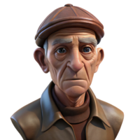 impressive minimalist Portrait of an elderly man with deep wrinkles and a wise gaze, wearing a worn leather aviator cap, illuminated by dramatic chiaroscuro lighting, in a gritty photorealistic... png