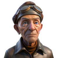stunning minimalist Portrait of an elderly man with deep wrinkles and a wise gaze, wearing a worn leather aviator cap, illuminated by dramatic chiaroscuro lighting, in a gritty photorealistic... png