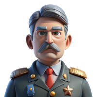 wonderful modern A portrait of a stern faced general with a distinguished grey mustache, numerous medals pinned to their uniform, and a resolute gaze, lit by harsh, direct light, in a... png
