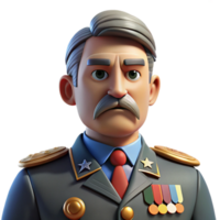 vibrant artistic A portrait of a stern faced general with a distinguished grey mustache, numerous medals pinned to their uniform, and a resolute gaze, lit by harsh, direct light, in a... png