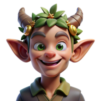 vibrant abstract A portrait of a mischievous satyr with pointed ears, a sly grin, and a crown of ivy, lit by dappled sunlight filtering through trees, in a whimsical, fantasy illustration style... png