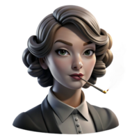 vibrant modern Portrait of a glamorous film star from the 1920s, with finger waves in her hair, dark lipstick, and a long cigarette holder. Soft, diffused lighting with a smoky atmosphere.... png