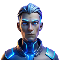 Maravilhoso abstrato retrato do uma cyborg com brilhando azul circuitos visível abaixo seus sintético pele, encarando intensamente às a visualizador. néon iluminação. cyberpunk estilo Prêmio png