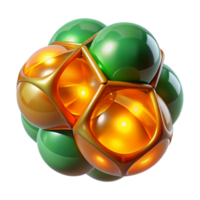 elegant traditional Interlocking, translucent orbs of emerald and amber, emitting a warm, bioluminescent glow, in a sleek, minimalist style with sharp focus premium png