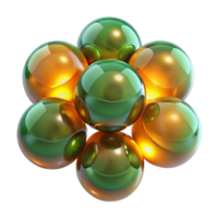 elegant classic Interlocking, translucent orbs of emerald and amber, emitting a warm, bioluminescent glow, in a sleek, minimalist style with sharp focus authentic png