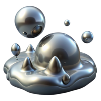 vibrant modern Liquid mercury droplets merging and separating, reflecting a distorted, otherworldly landscape, with a surreal, sci fi style and ambient lighting authentic png