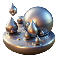 vibrant modern Liquid mercury droplets merging and separating, reflecting a distorted, otherworldly landscape, with a surreal, sci fi style and ambient lighting detailed png