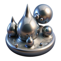 vibrant creative Liquid mercury droplets merging and separating, reflecting a distorted, otherworldly landscape, with a surreal, sci fi style and ambient lighting premium png