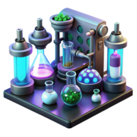 vibrant rustic A futuristic laboratory filled with bubbling vials, glowing screens, and strange alien specimens, lit by harsh, sterile fluorescent lights. Sci fi horror style, highly detailed original png