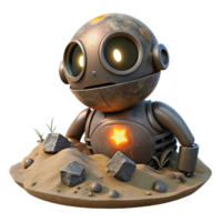 vibrant artistic A decaying, overgrown robot, half buried in the sand of a desolate alien planet, lit by the faint glow of a distant star. Post apocalyptic, melancholic style original png