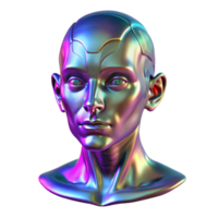 lindo criativo uma holográfico projeção do uma humano face falha e distorcendo, iluminado de severo, tremeluzente néon luzes. cyberpunk, distópico estilo Alto qualidade png