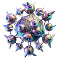 dramatic creative A swarm of nanobots forming complex, geometric patterns in mid air, illuminated by a shifting spectrum of iridescent light. Abstract, futuristic style high quality png
