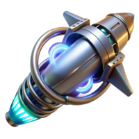 dramatic minimalist A futuristic weapon, sleek and metallic, with glowing energy coils, levitating in mid air. High tech, minimalist style genuine png
