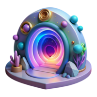 serene creative A portal swirling with vibrant colors and strange symbols, leading to an unknown dimension, illuminated by an ethereal, otherworldly light. Surreal, abstract style detailed png