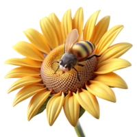 beautiful artistic A close up of a bee collecting pollen from a sunflower, macro photography style, warm sunlight, focus on the intricate details of the bee and flower authentic png