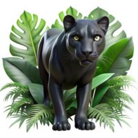 vibrant abstract A sleek black panther prowling through dense jungle foliage, dappled sunlight filtering through the leaves, dramatic and cinematic lighting, hyperrealistic style genuine png