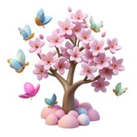 impressive creative A swarm of butterflies fluttering around a blooming cherry blossom tree, soft pastel colors, dreamlike and romantic style authentic png