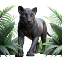 dramatic minimalist A sleek black panther prowling through dense jungle foliage, dappled sunlight filtering through the leaves, dramatic and cinematic lighting, hyperrealistic style exclusive png
