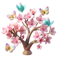 serene rustic A swarm of butterflies fluttering around a blooming cherry blossom tree, soft pastel colors, dreamlike and romantic style detailed png