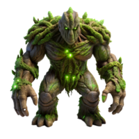 extraordinary rustic A colossal golem made of twisted tree roots and glowing moss, ominous lighting, dark fantasy style, Greg Rutkowski influence authentic png