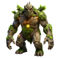 wonderful vintage A colossal golem made of twisted tree roots and glowing moss, ominous lighting, dark fantasy style, Greg Rutkowski influence authentic png