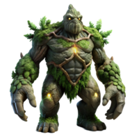 wonderful traditional A colossal golem made of twisted tree roots and glowing moss, ominous lighting, dark fantasy style, Greg Rutkowski influence original png