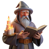 dramatic minimalist A wise old wizard reading a spellbook in his tower, candlelight, fantasy art style, Donato Giancola influence authentic png