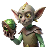 dramatic abstract A curious goblin examining a strange artifact, dim lighting, fantasy art style, Brian Froud influence high resolution png