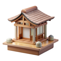 serene creative Japanese tea house, minimalist design, natural wood and paper, soft natural light, serene atmosphere, watercolor painting style, authentic png