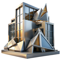 impressive creative Deconstructivist office building, fragmented forms, sharp angles, metallic surfaces, dramatic lighting, abstract style, 8k, professional png