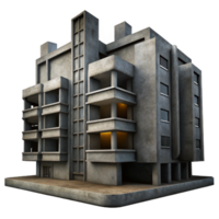 impressive rustic Brutalism inspired concrete apartment complex, harsh shadows, overcast sky, dystopian atmosphere, photorealistic, dark and gritty, high resolution png